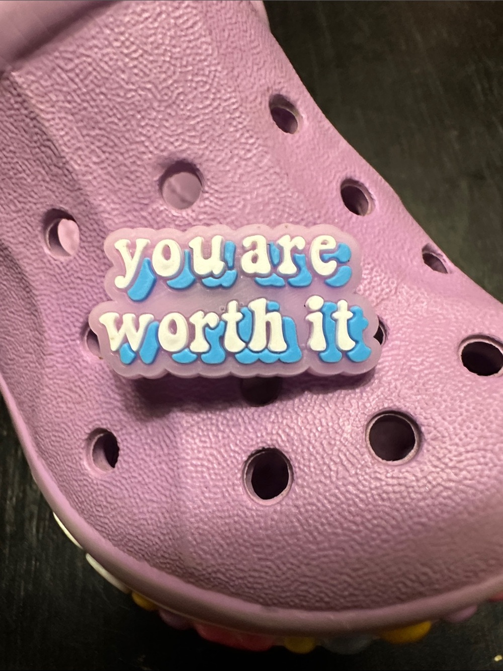 Jibbitz Purple ‘You Are Worth It' Clog Charm. Search JIBBITZ in my closet.